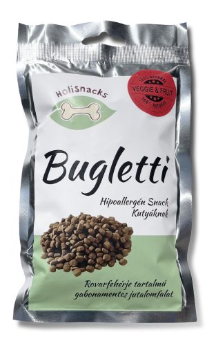 Holisnacks Bugletti rovarfehérjés hipoallergén snack kutyáknak gyümölccsel és zöldséggel 100g