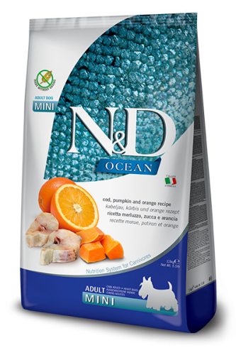 N&D Ocean Dog tőkehal, sütőtök&narancs Adult mini 800g
